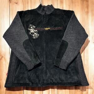 Johnny Blaze Mens Black Pullover Sweater Suede Trim Long Sleeve Acrylic Size XL